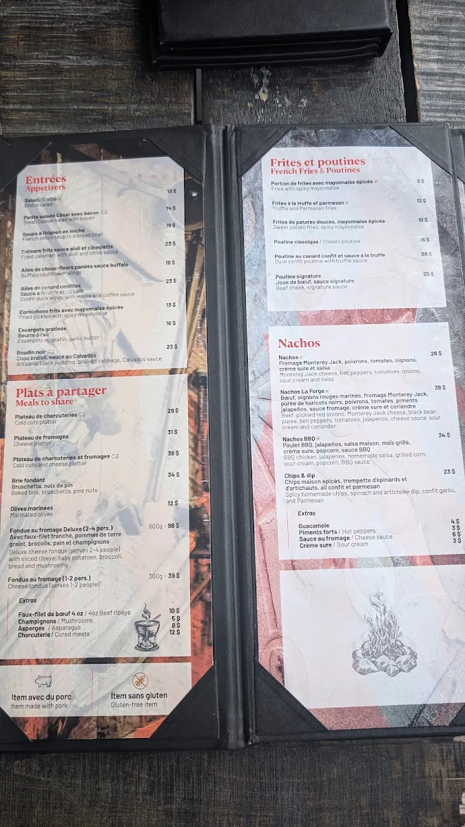 Menu, La Forge Bistro Bar & Grill