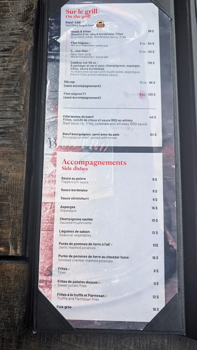 Menu, La Forge Bistro Bar & Grill