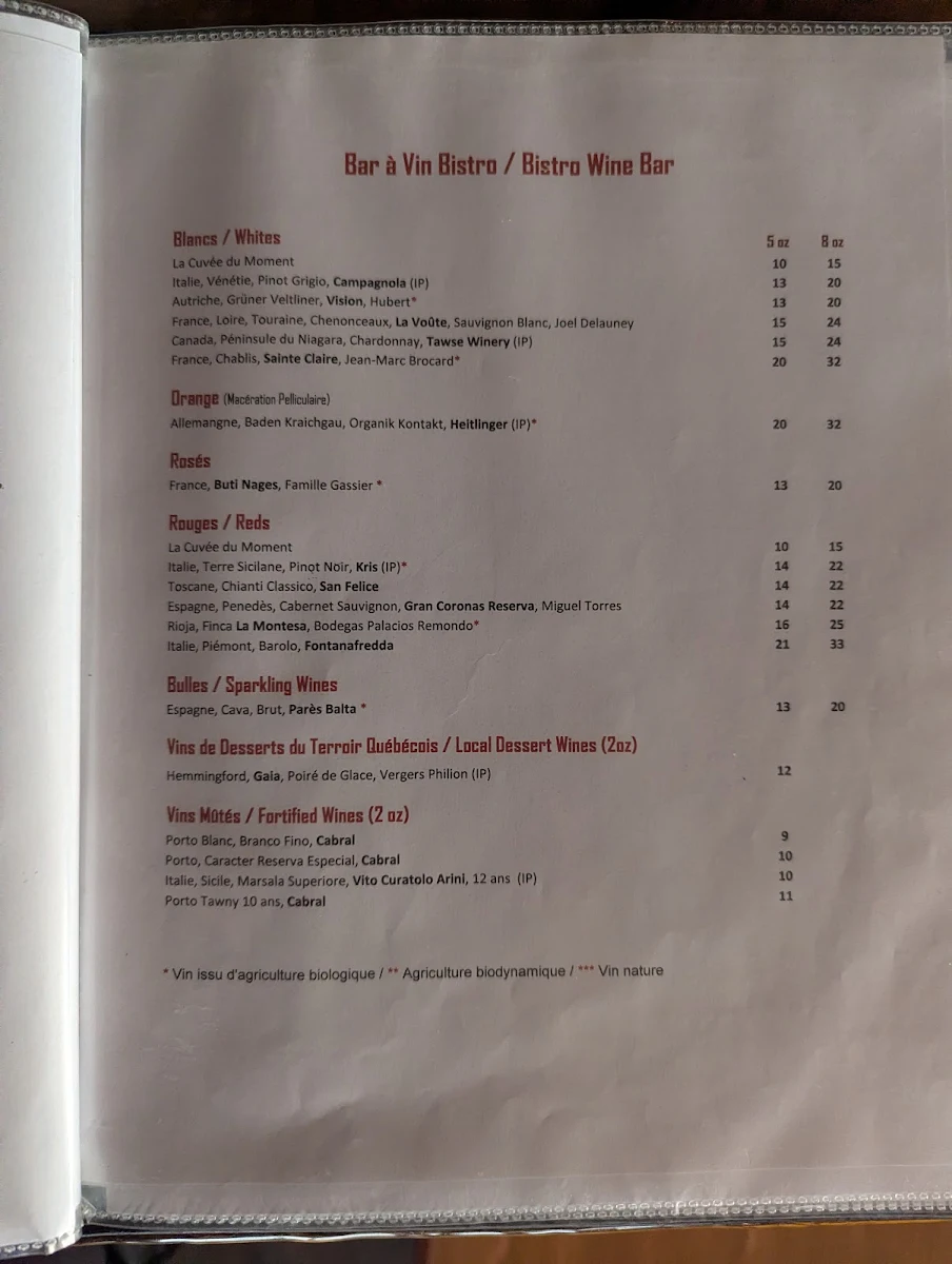 Menu, La Forge Bistro Bar & Grill