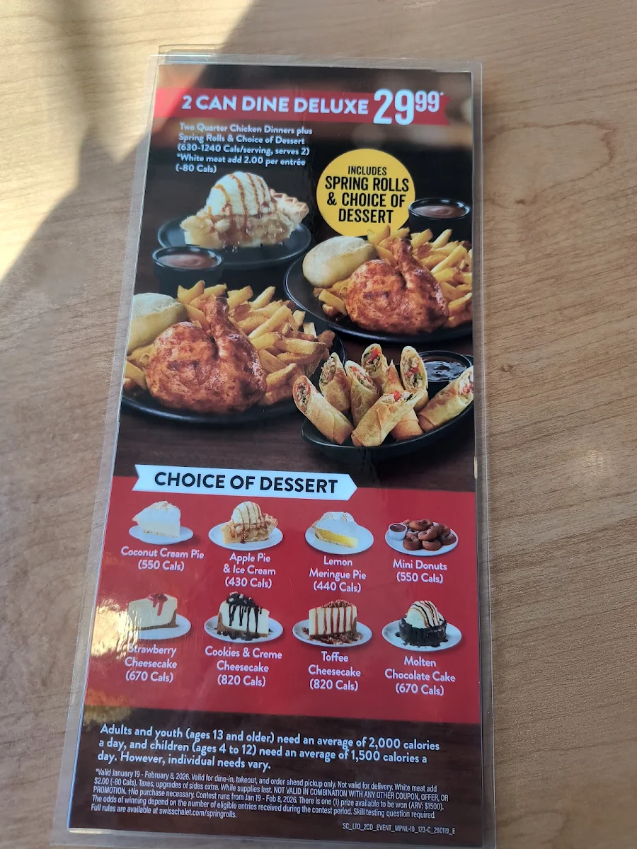 Menu, Swiss Chalet