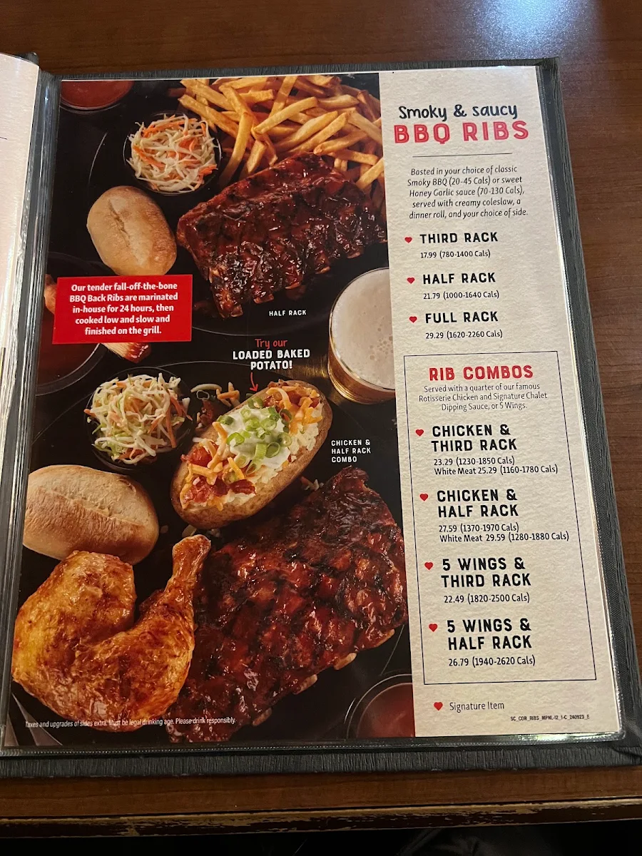 Menu, Swiss Chalet