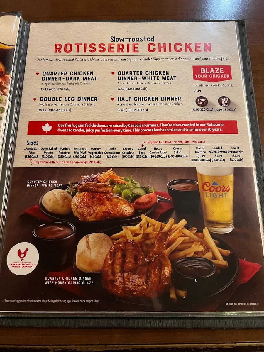 Menu, Swiss Chalet