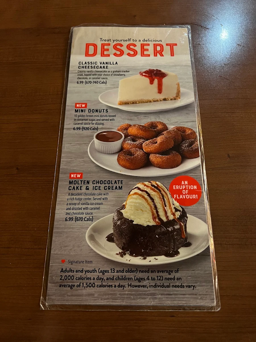 Menu, Swiss Chalet