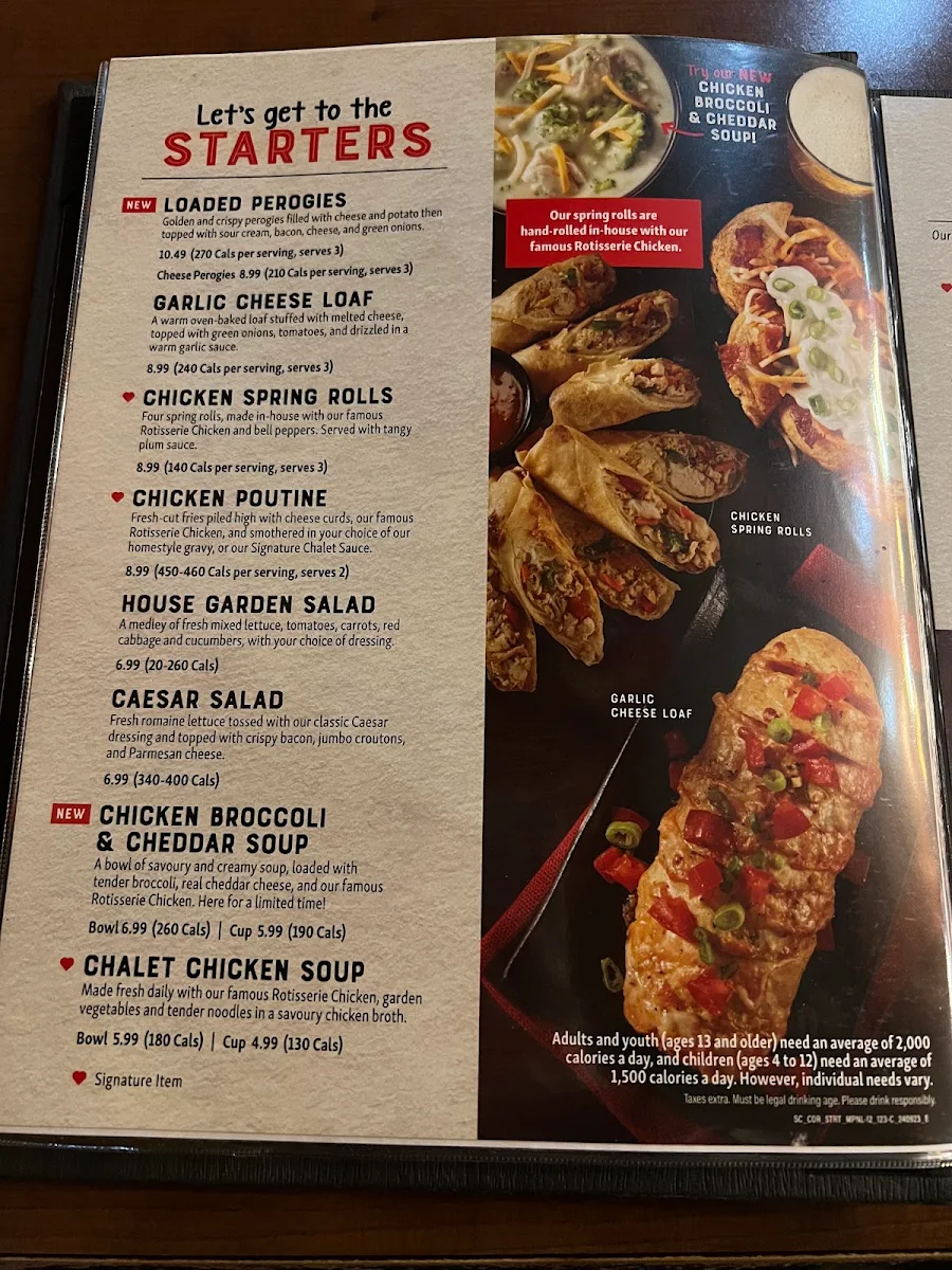 Menu, Swiss Chalet