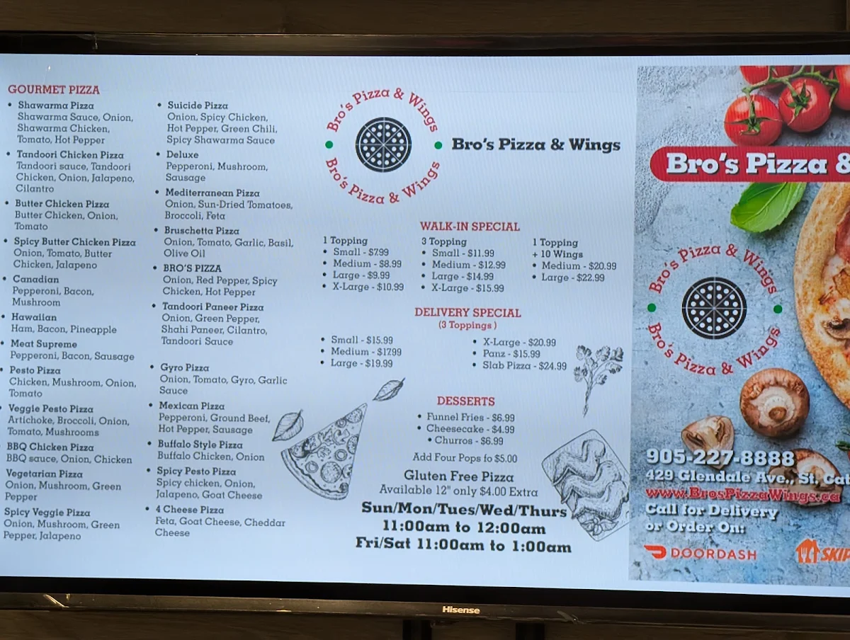 Menu, Bro's Pizza & Wings