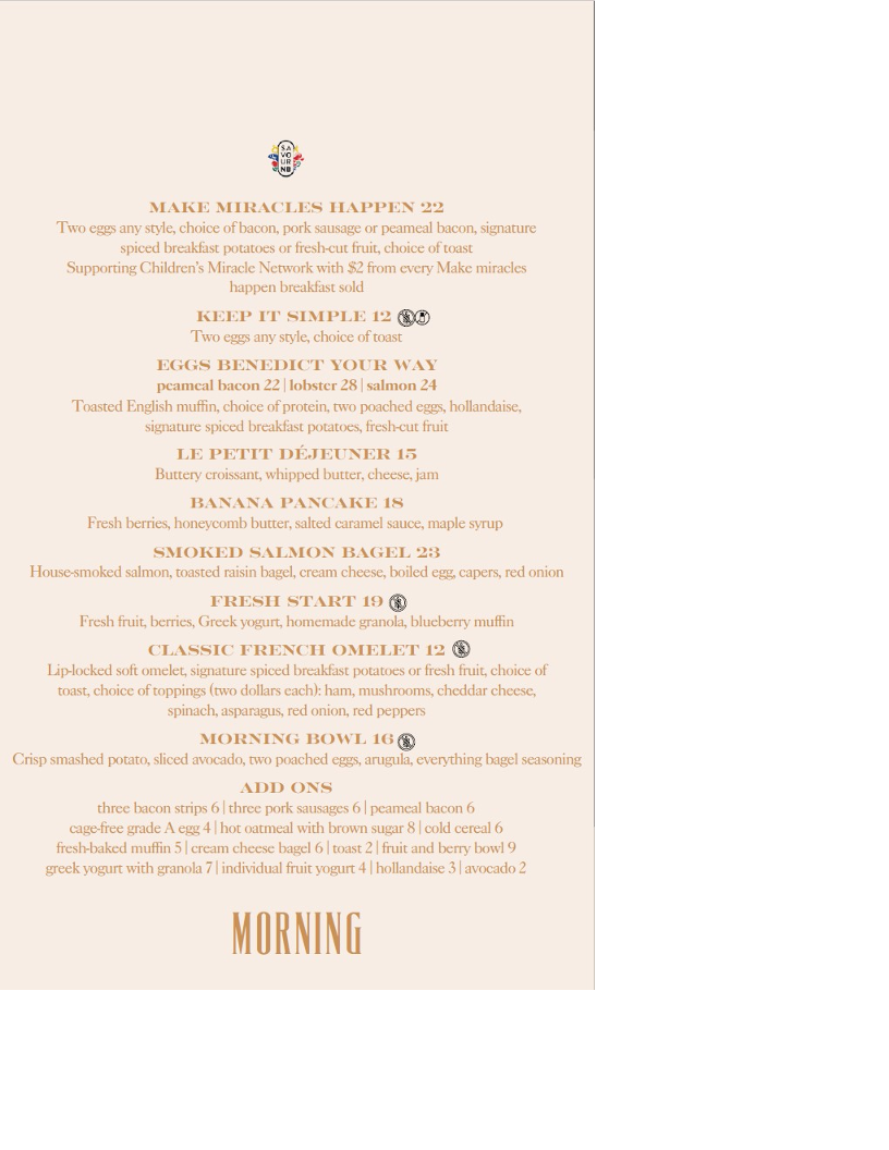 Menu, The Bar at The Beau