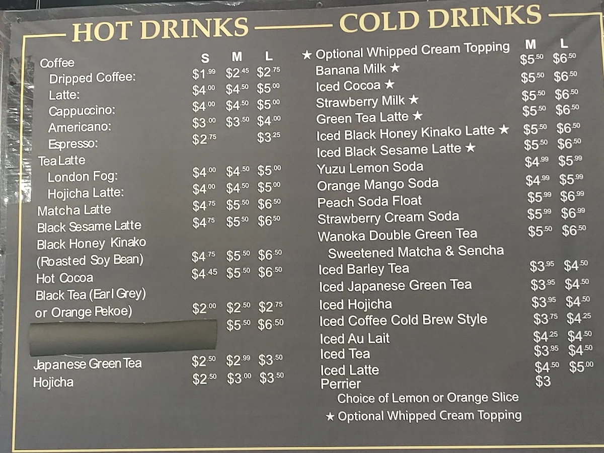 Menu, Cafe Wanoka