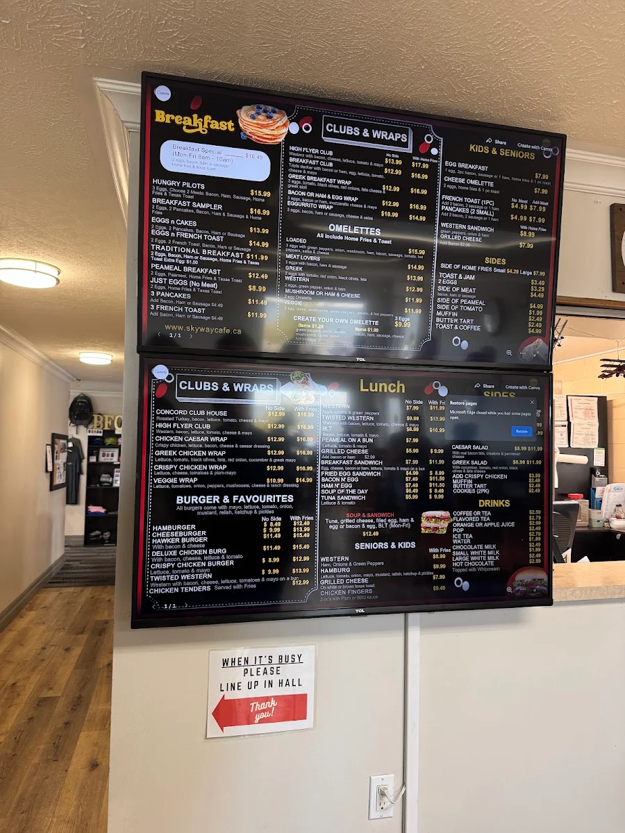 Menu, Skyway Cafe - Brantford