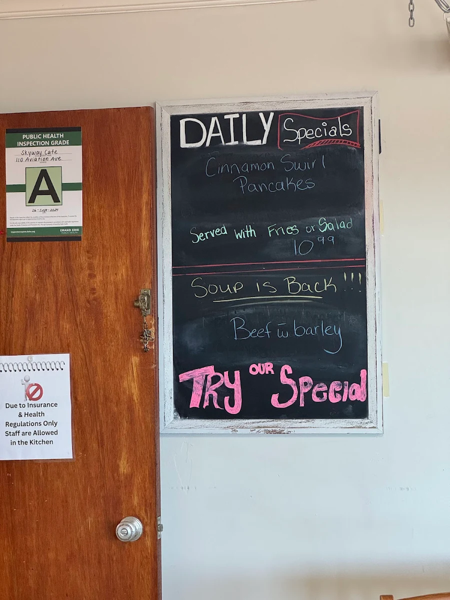 Menu, Skyway Cafe - Brantford