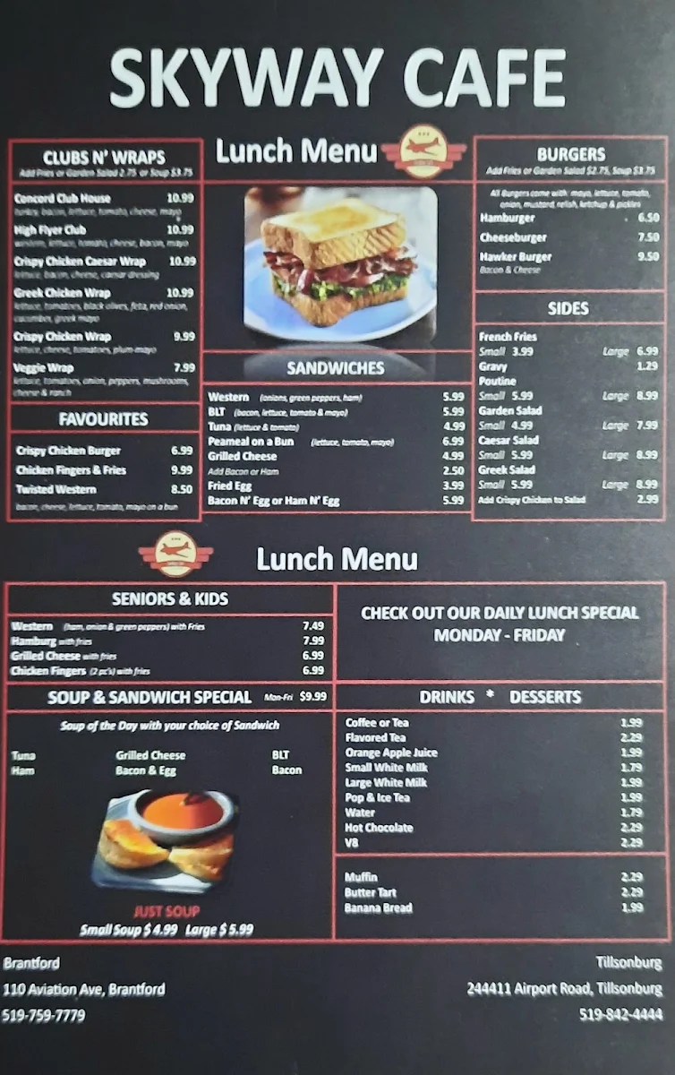 Menu, Skyway Cafe - Brantford