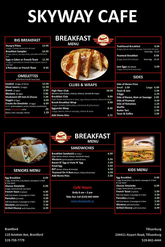 Menu, Skyway Cafe - Brantford