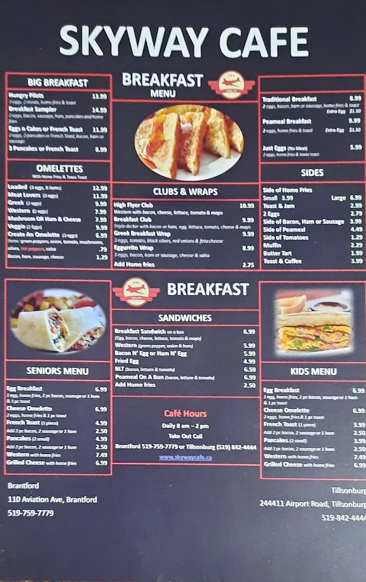 Menu, Skyway Cafe - Brantford
