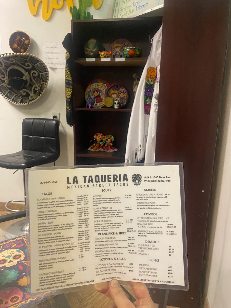 Menu, La Taqueria Mexican Street Tacos