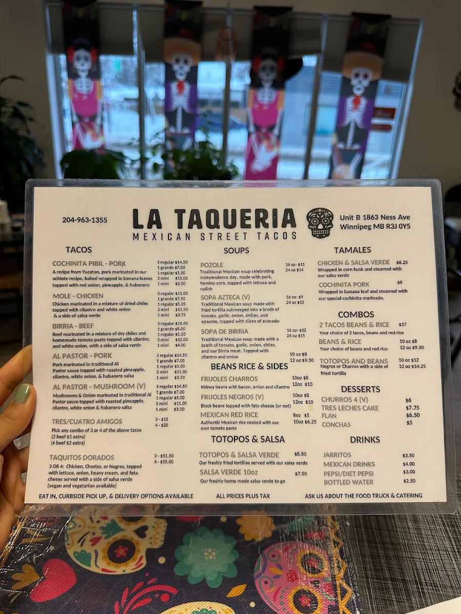 Menu, La Taqueria Mexican Street Tacos