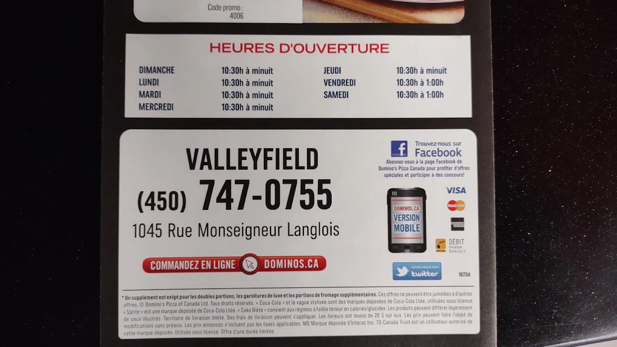 Menu, Domino's Pizza