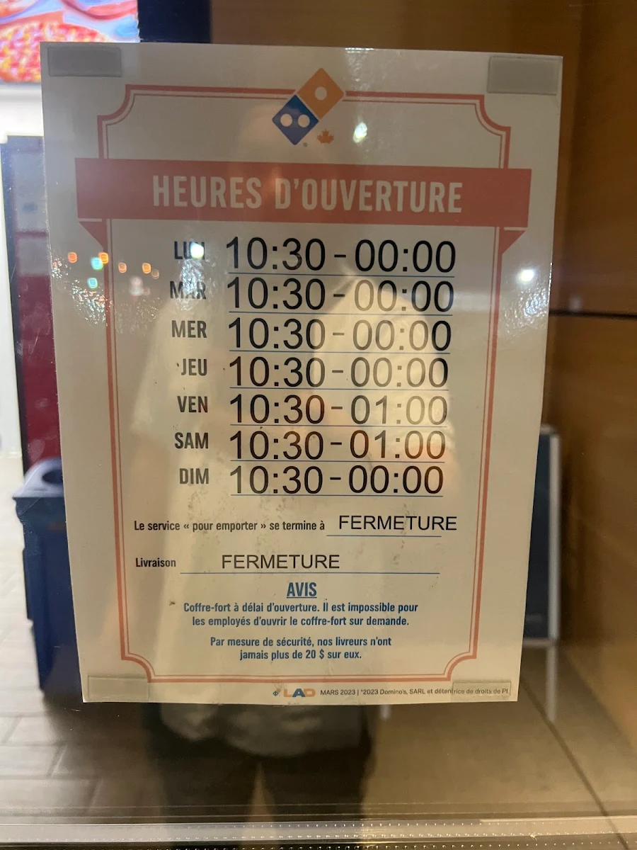 Menu, Domino's Pizza