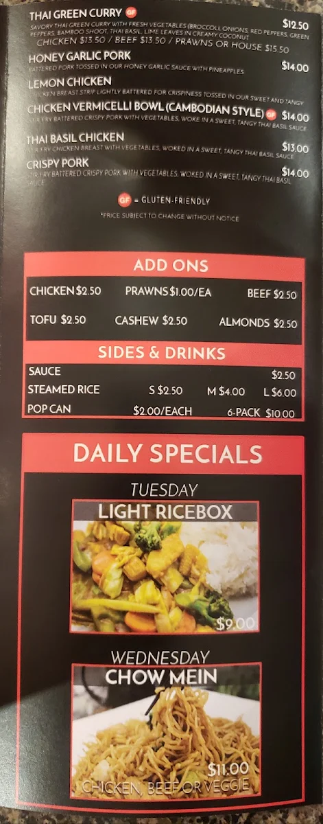 Menu, The Rice Box
