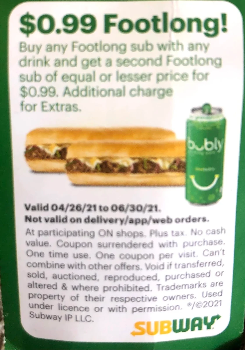 Menu, Subway