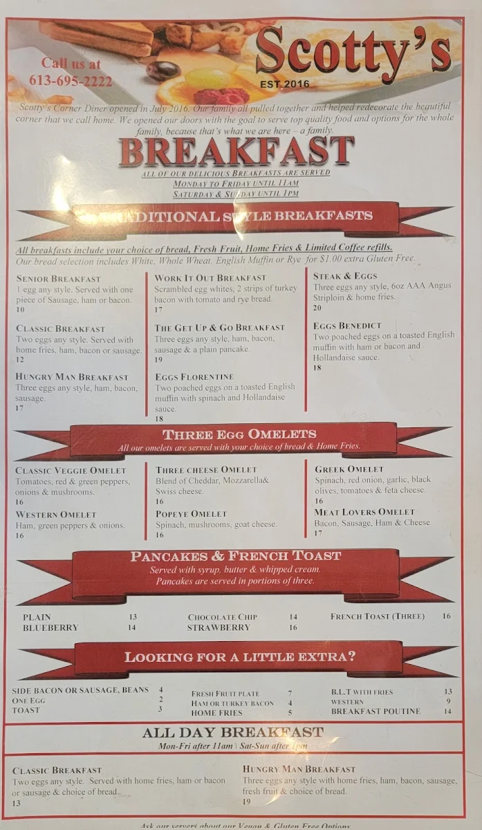 Menu, Scotty's Corner Diner