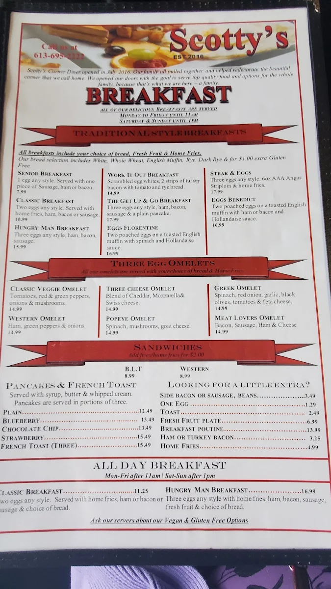 Menu, Scotty's Corner Diner