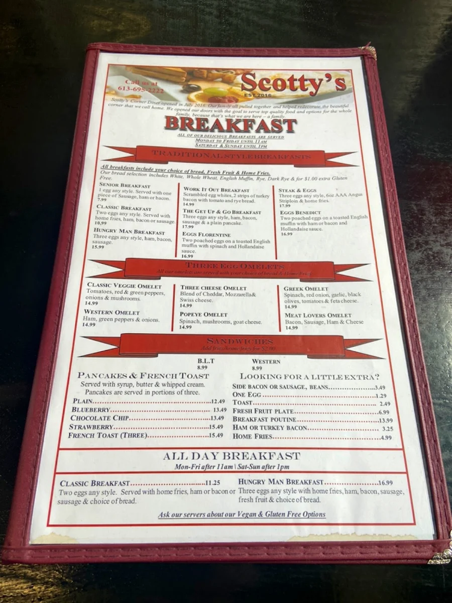 Menu, Scotty's Corner Diner