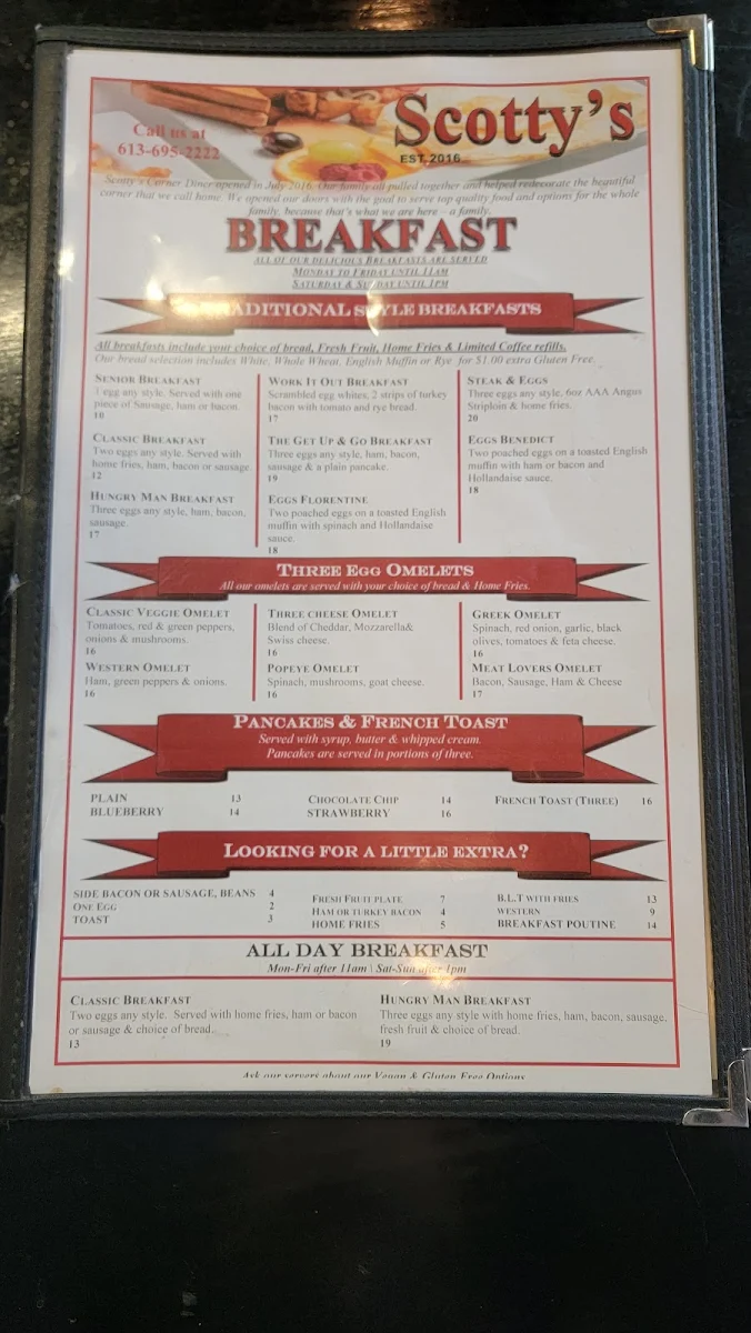 Menu, Scotty's Corner Diner