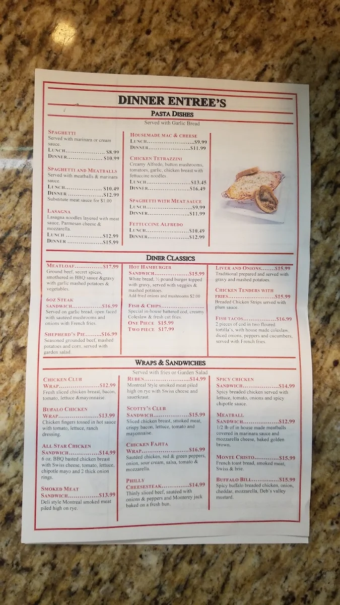 Menu, Scotty's Corner Diner