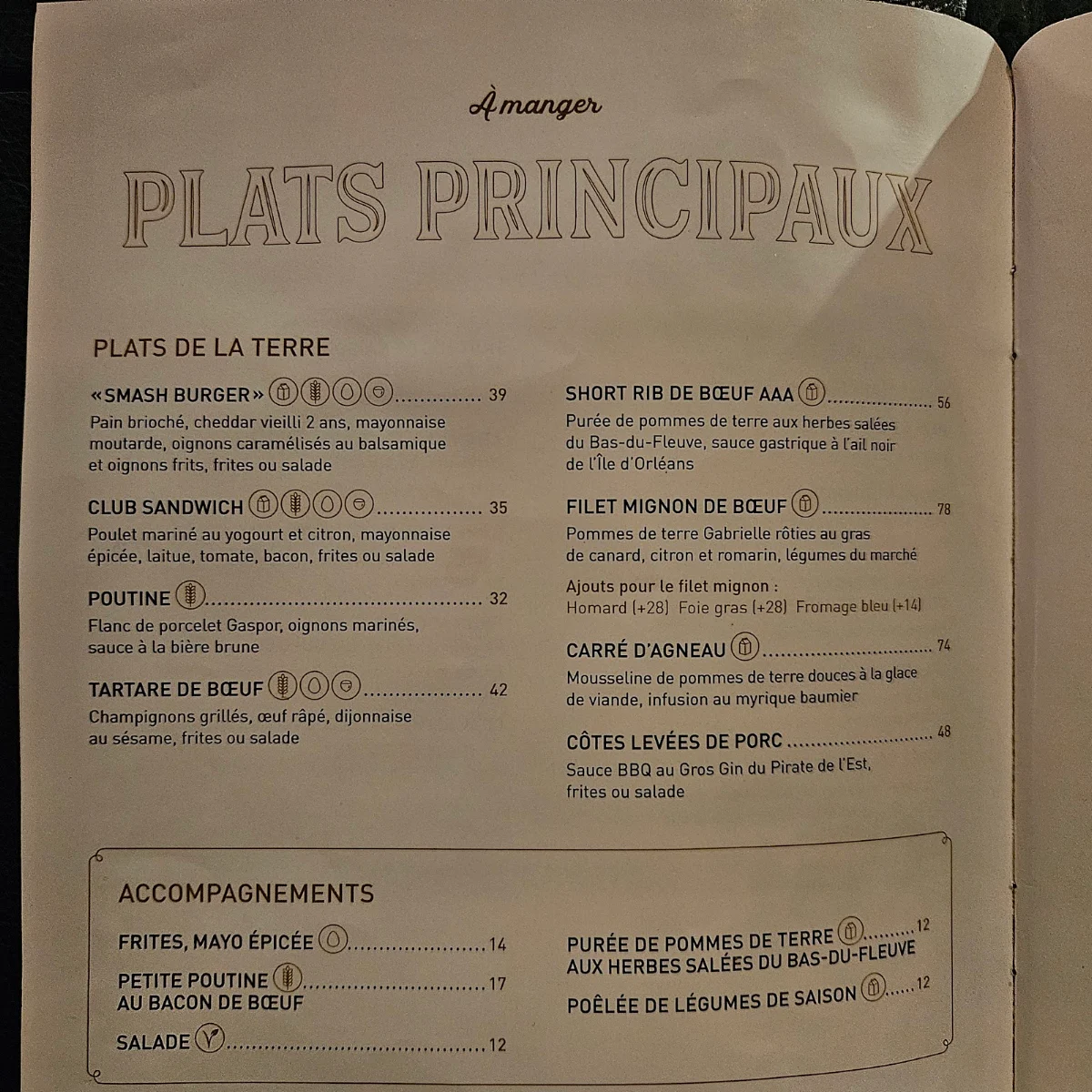 Menu, BISTRO LE SAM