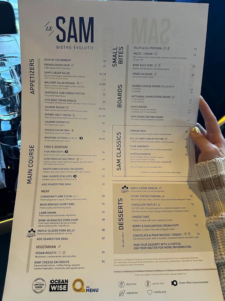 Menu, BISTRO LE SAM