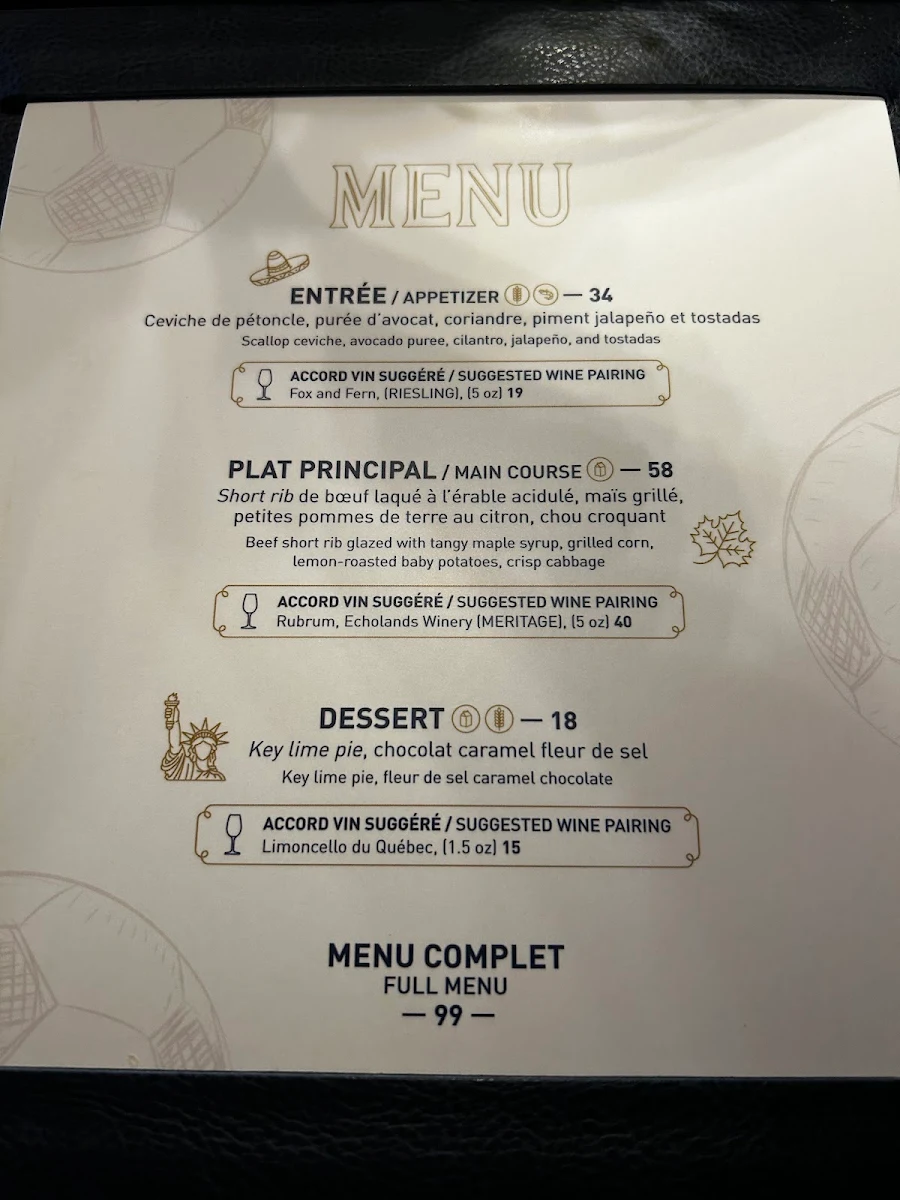 Menu, BISTRO LE SAM