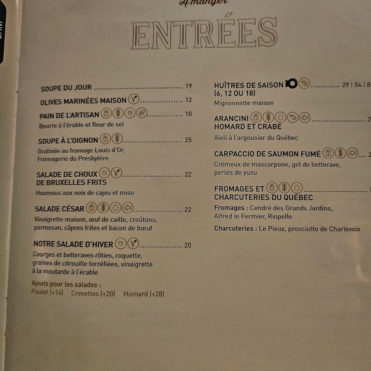 Menu, BISTRO LE SAM