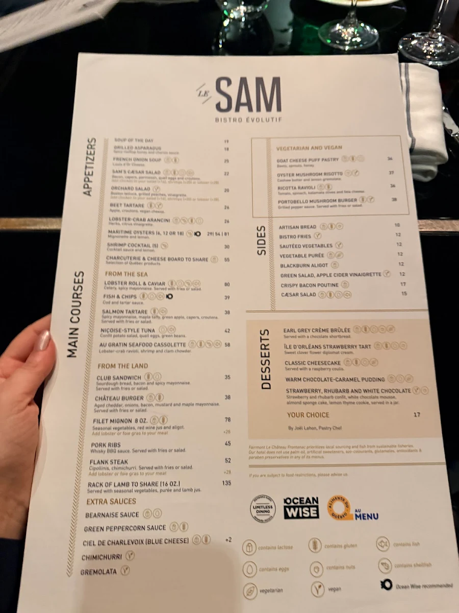Menu, BISTRO LE SAM