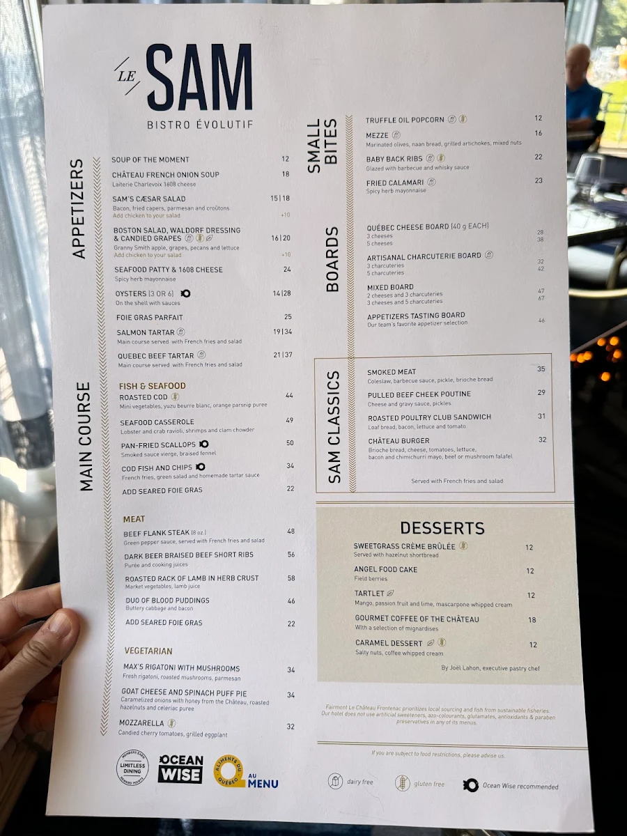 Menu, BISTRO LE SAM