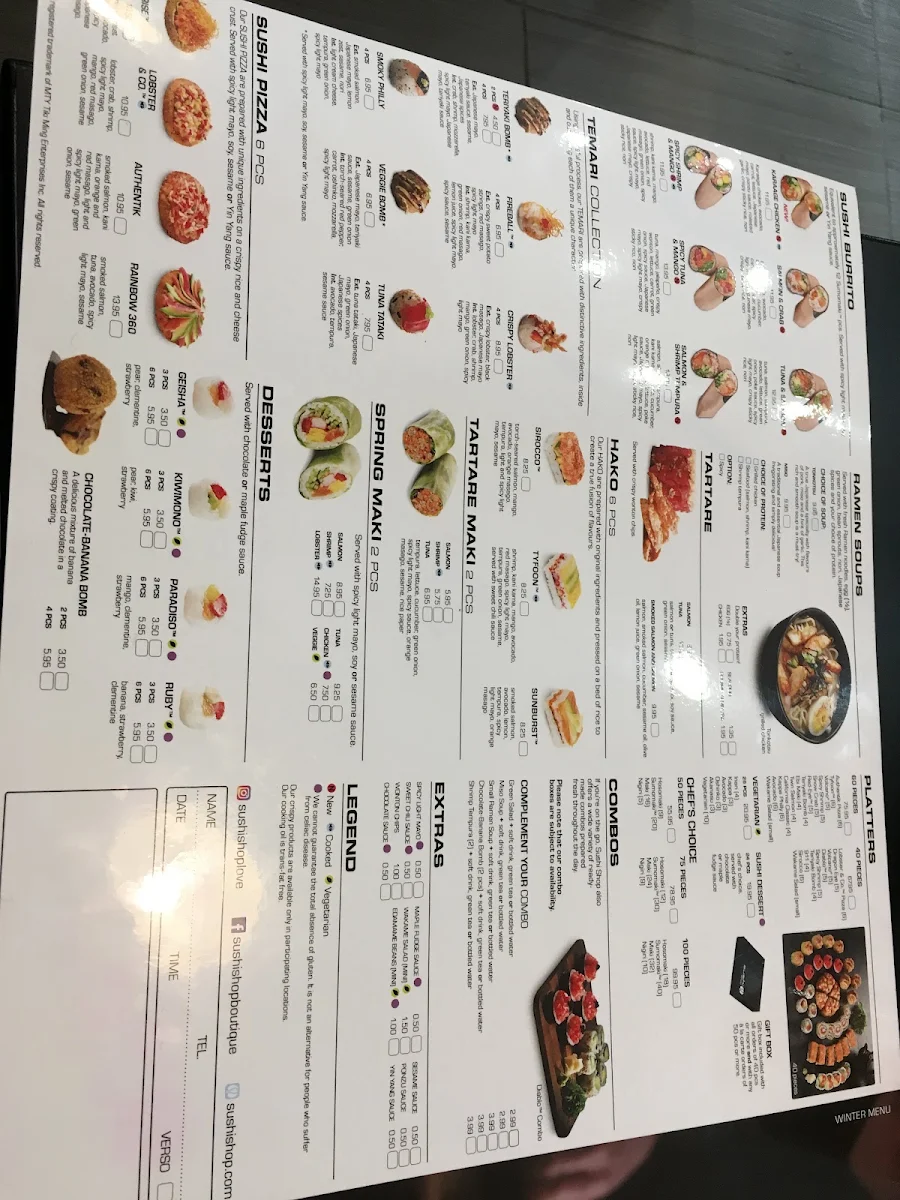 Menu, Sushi Shop Deerfoot Meadows