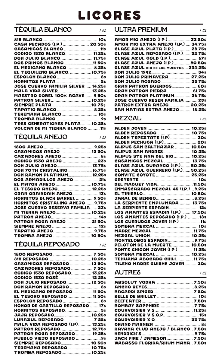 Menu, Mezcal Taqueria