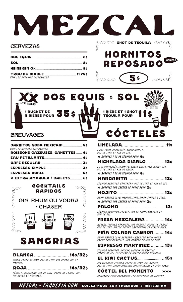 Menu, Mezcal Taqueria