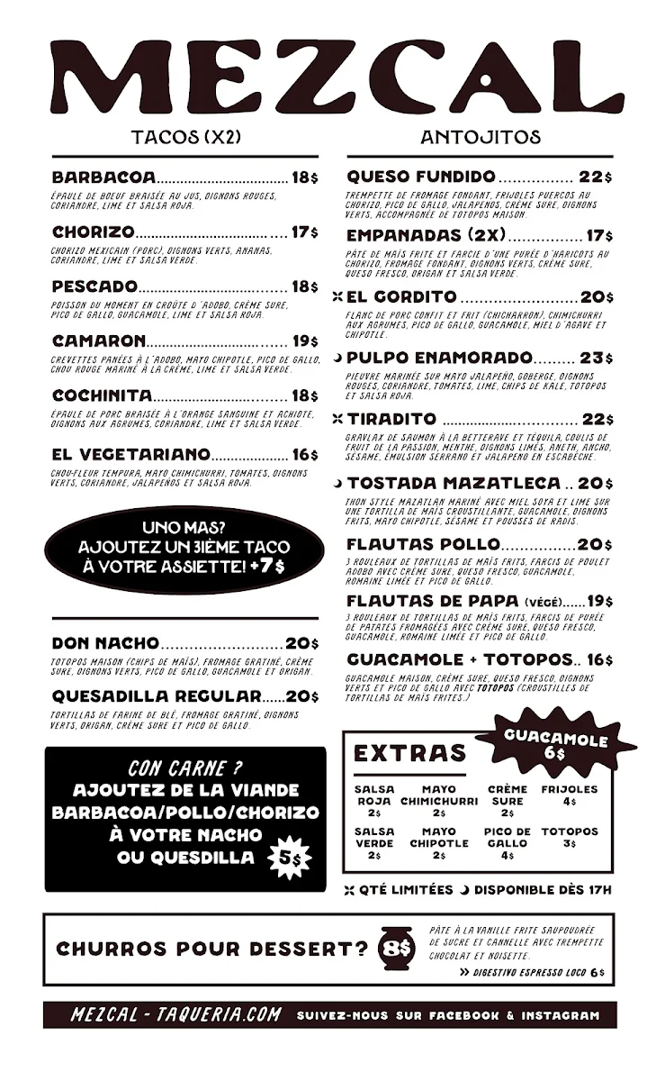 Menu, Mezcal Taqueria
