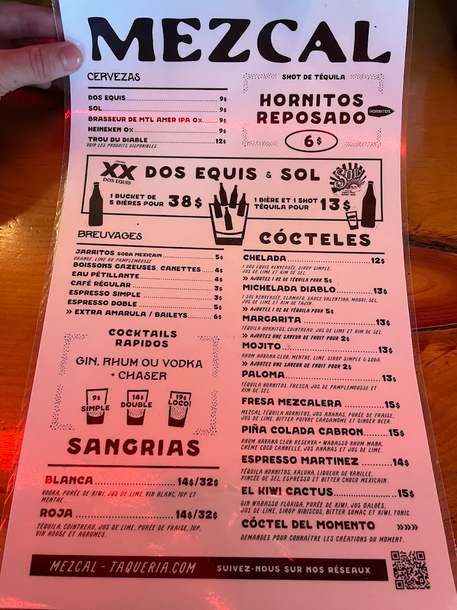 Menu, Mezcal Taqueria