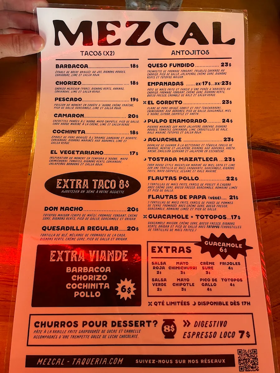 Menu, Mezcal Taqueria