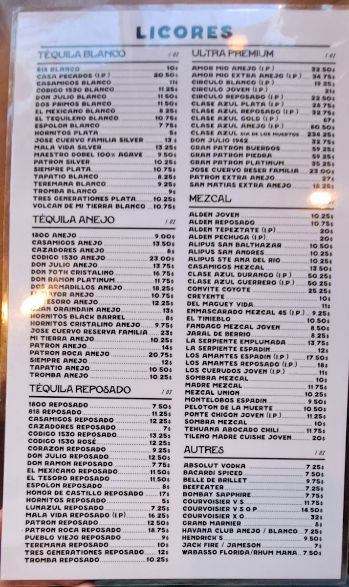Menu, Mezcal Taqueria