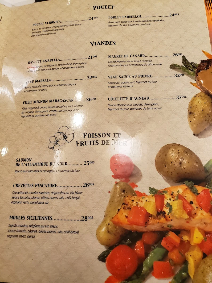 Menu, Le Tropik restaurant-bar