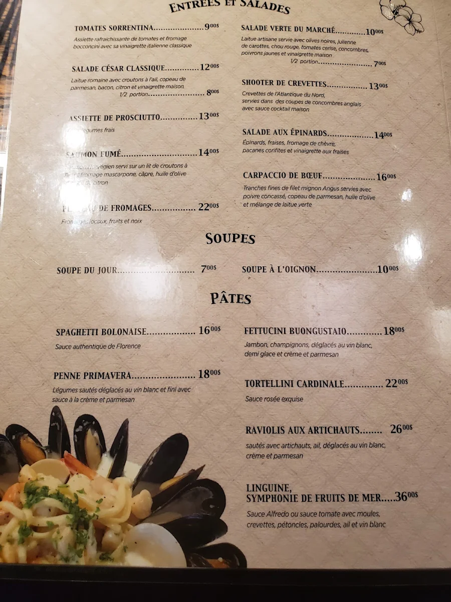 Menu, Le Tropik restaurant-bar