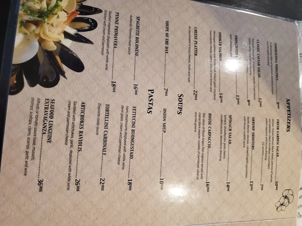 Menu, Le Tropik restaurant-bar