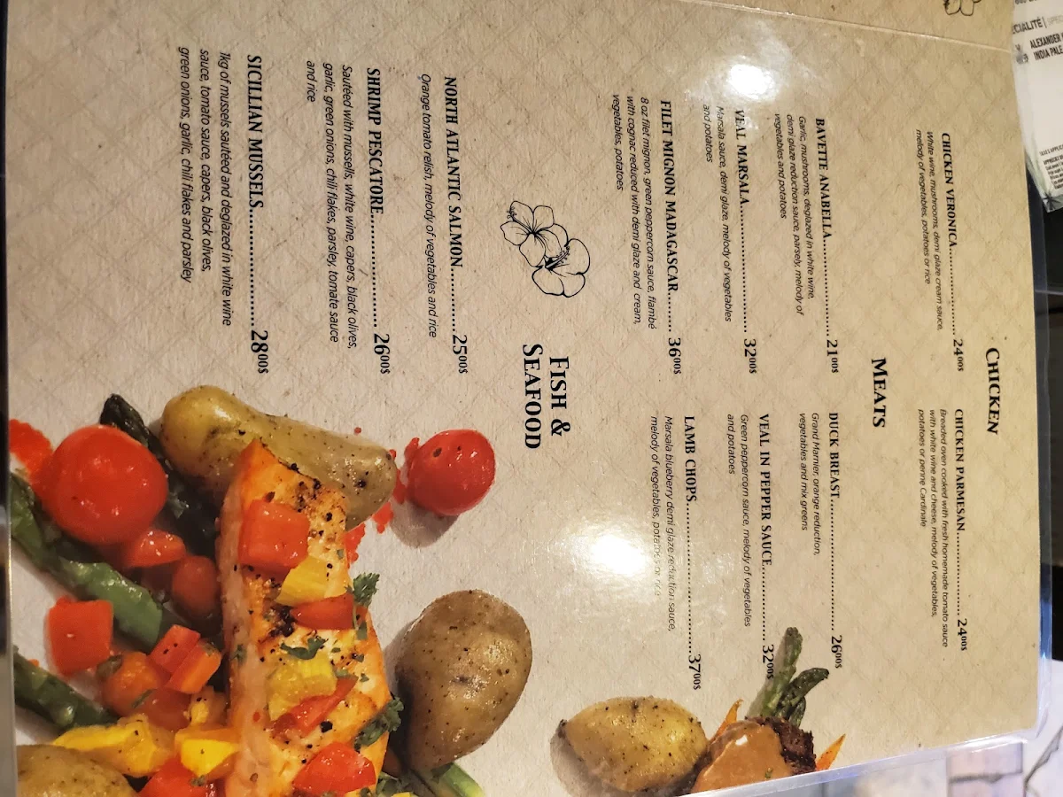 Menu, Le Tropik restaurant-bar