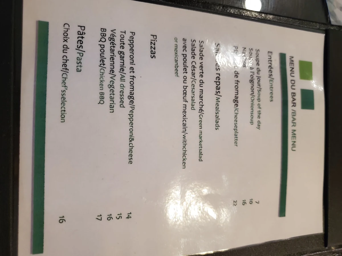 Menu, Le Tropik restaurant-bar