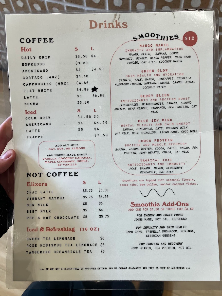 Menu, Land Cafe and Studio