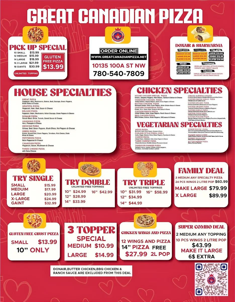 Menu, GREAT CANADIAN PIZZA & DONAIR 100% HALAL
