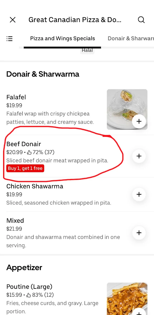 Menu, GREAT CANADIAN PIZZA & DONAIR 100% HALAL