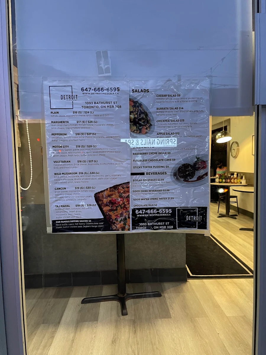 Menu, Detroit Pizzeria
