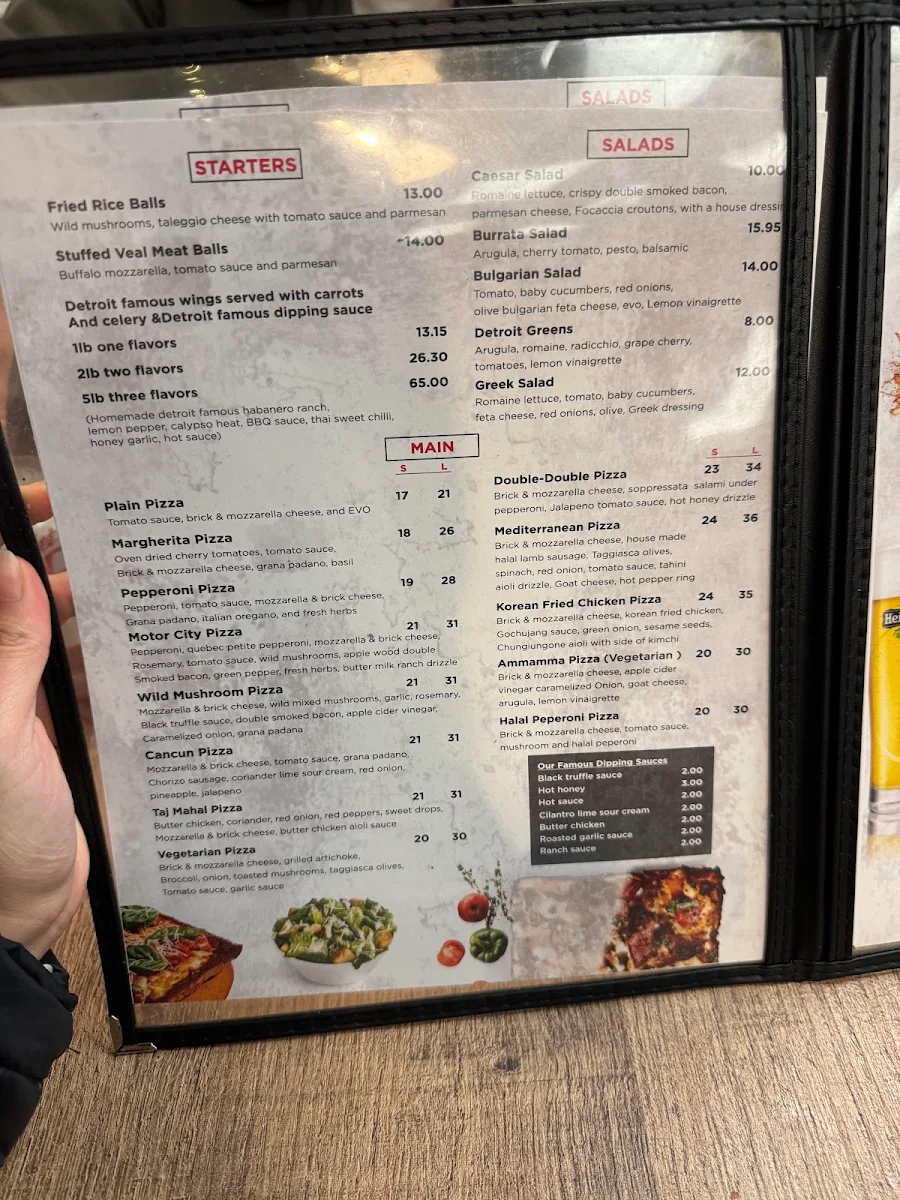 Menu, Detroit Pizzeria